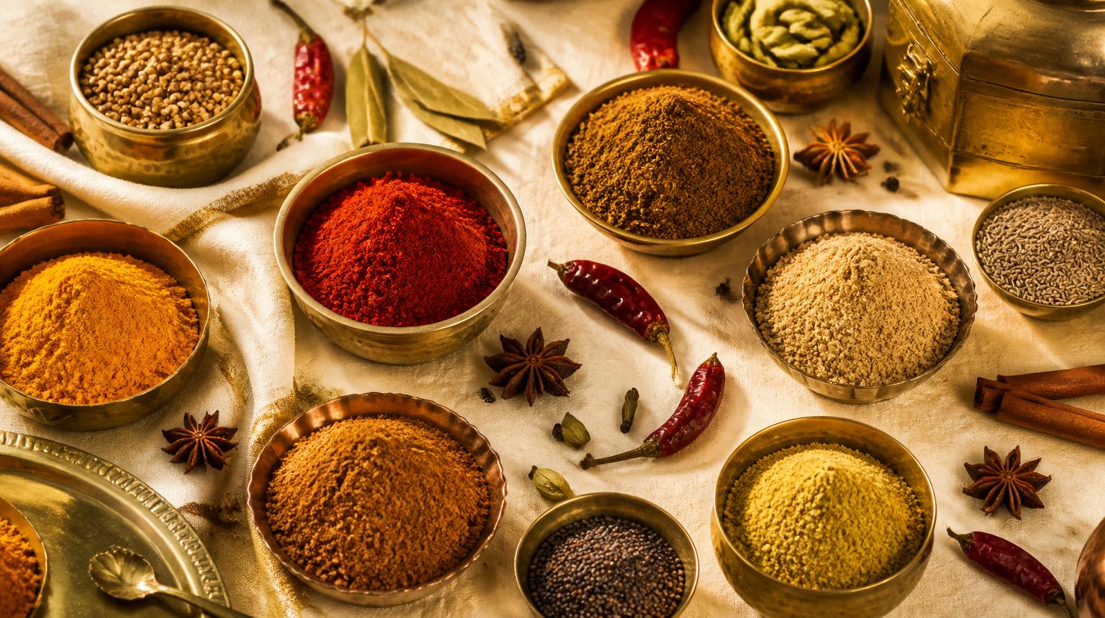 Amartha Masale product range — Garam, Biryani, Chicken, Cumin, Chhole, Shahi Paneer, Sambhar, Chaat, Mutton, Pav Bhaji, Kashmiri Red Chilli, and Coriander masalas